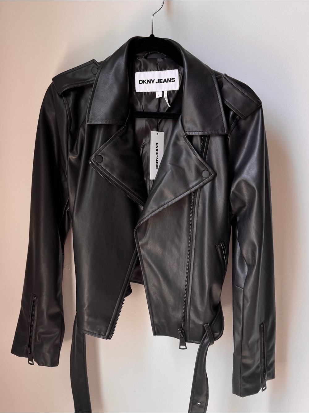 DKNY Black Faux Leather Biker Jacket